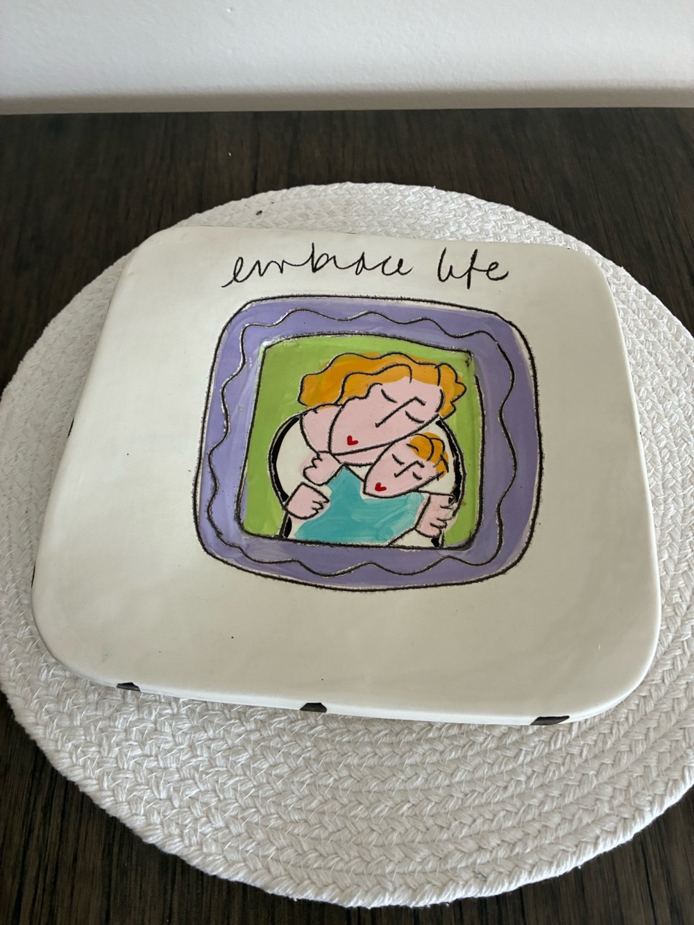 Embrace Life Ceramic Wall Plaque - White with Purple & Green Accents